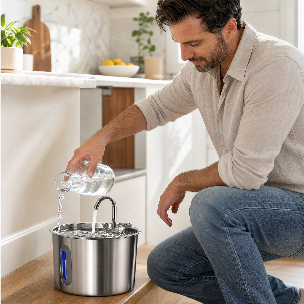Riempimento della fontanella in cucina