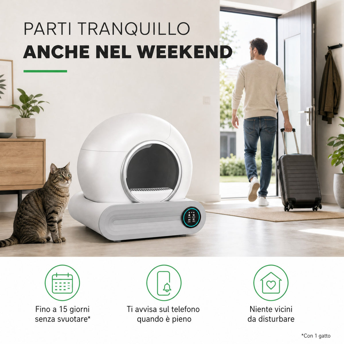 Parti tranquillo anche nel weekend: fino a 15 giorni senza svuotare