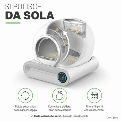 Si pulisce da sola: contenitore sigillato, usa la sabbia che hai già