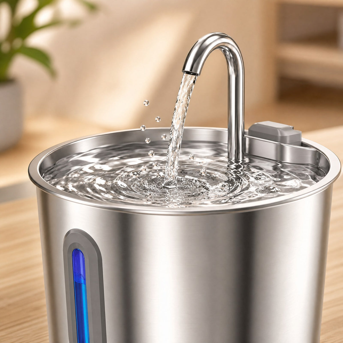 Acqua corrente sulla vasca in acciaio inox